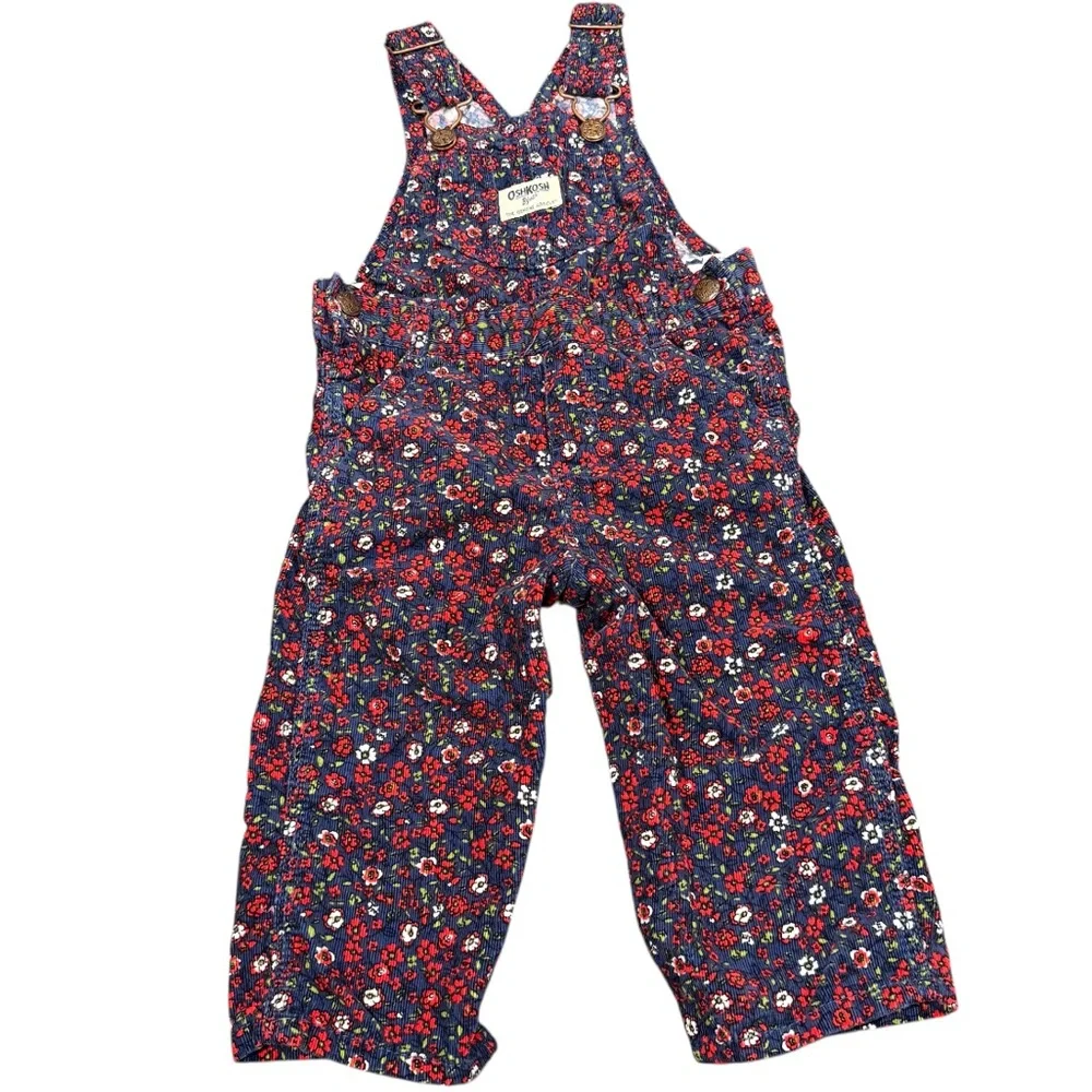 Oshkosh 12 month floral overalls baby girl navy red